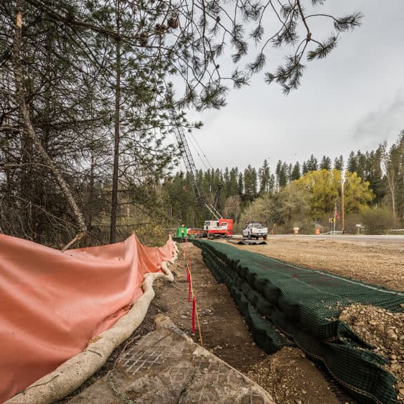 Large roadside construction zone installaing erosion control solutions from Ferguson Waterworks