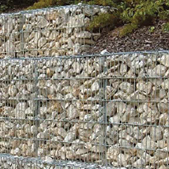 Wall stabilization using gabions filled with rock