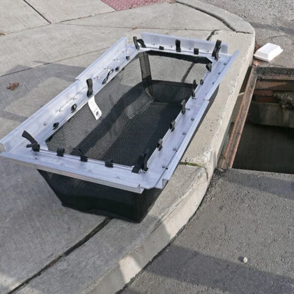 Geotextile Stormsack from Fabco is a catch basin captures trash from runoff