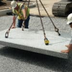 A precast stormcrete slab being placed