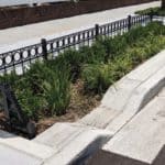 A city landscape using the Urban Raingarden to collect stormwater runoff