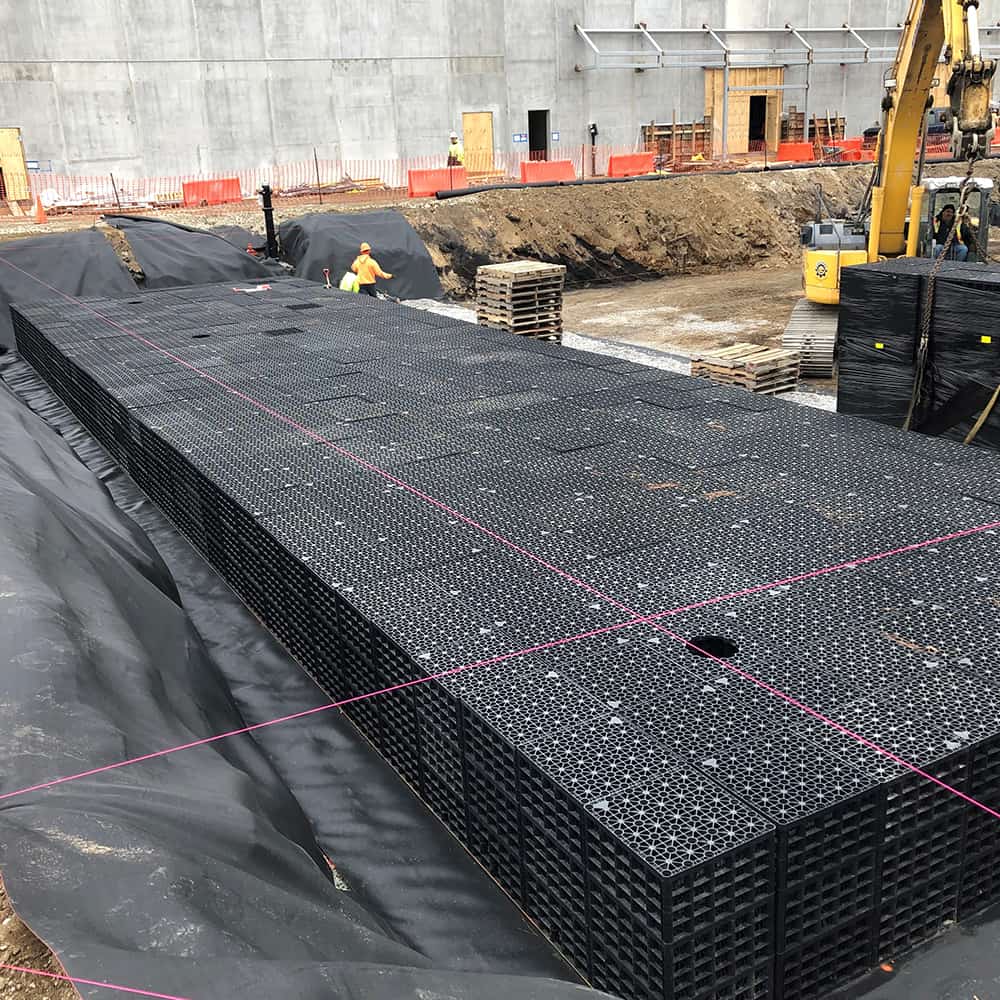 Worksite with a large delivery of geogrids